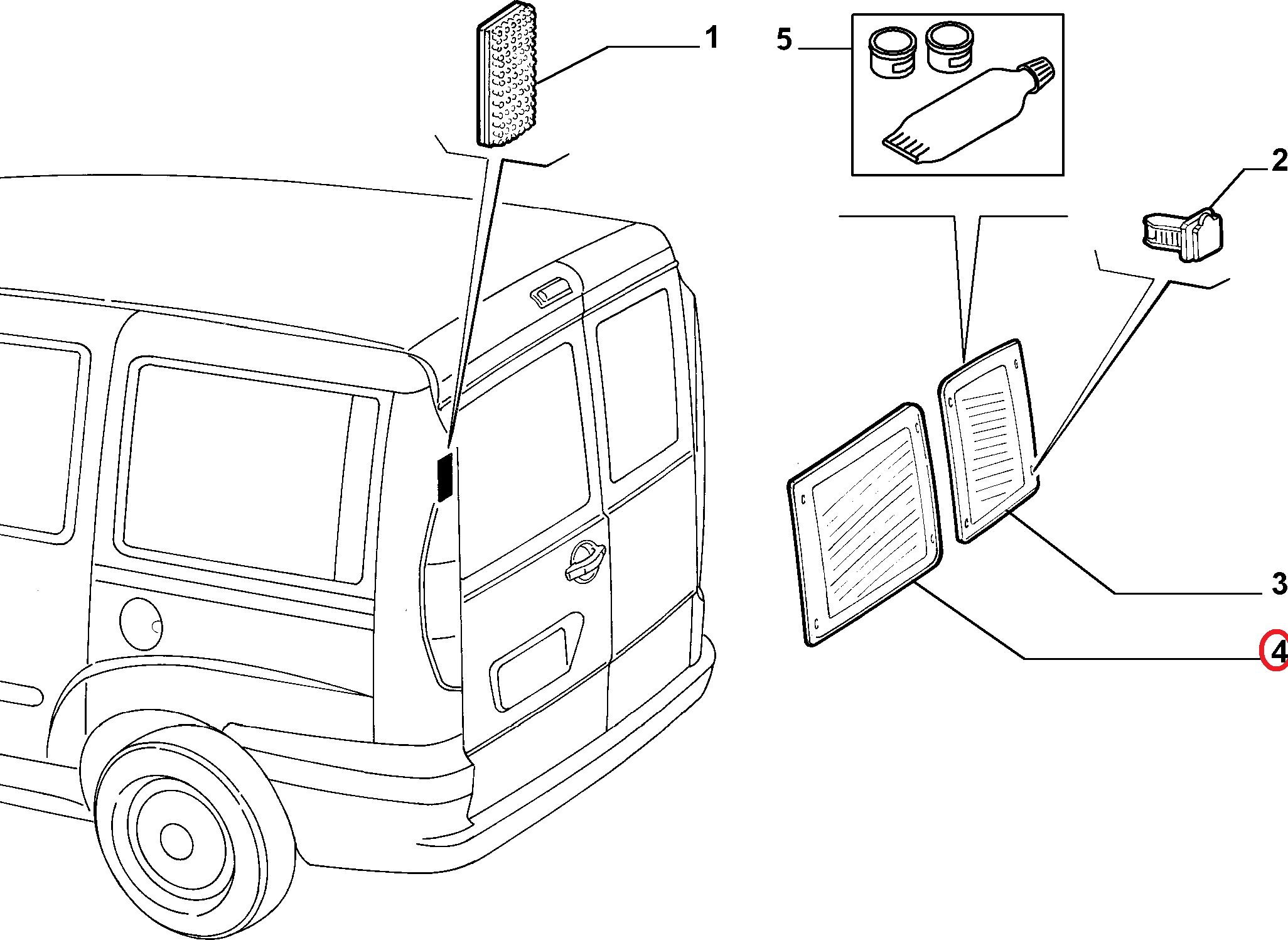 Стекло двери задка левой задней Fiat Doblo Panorama