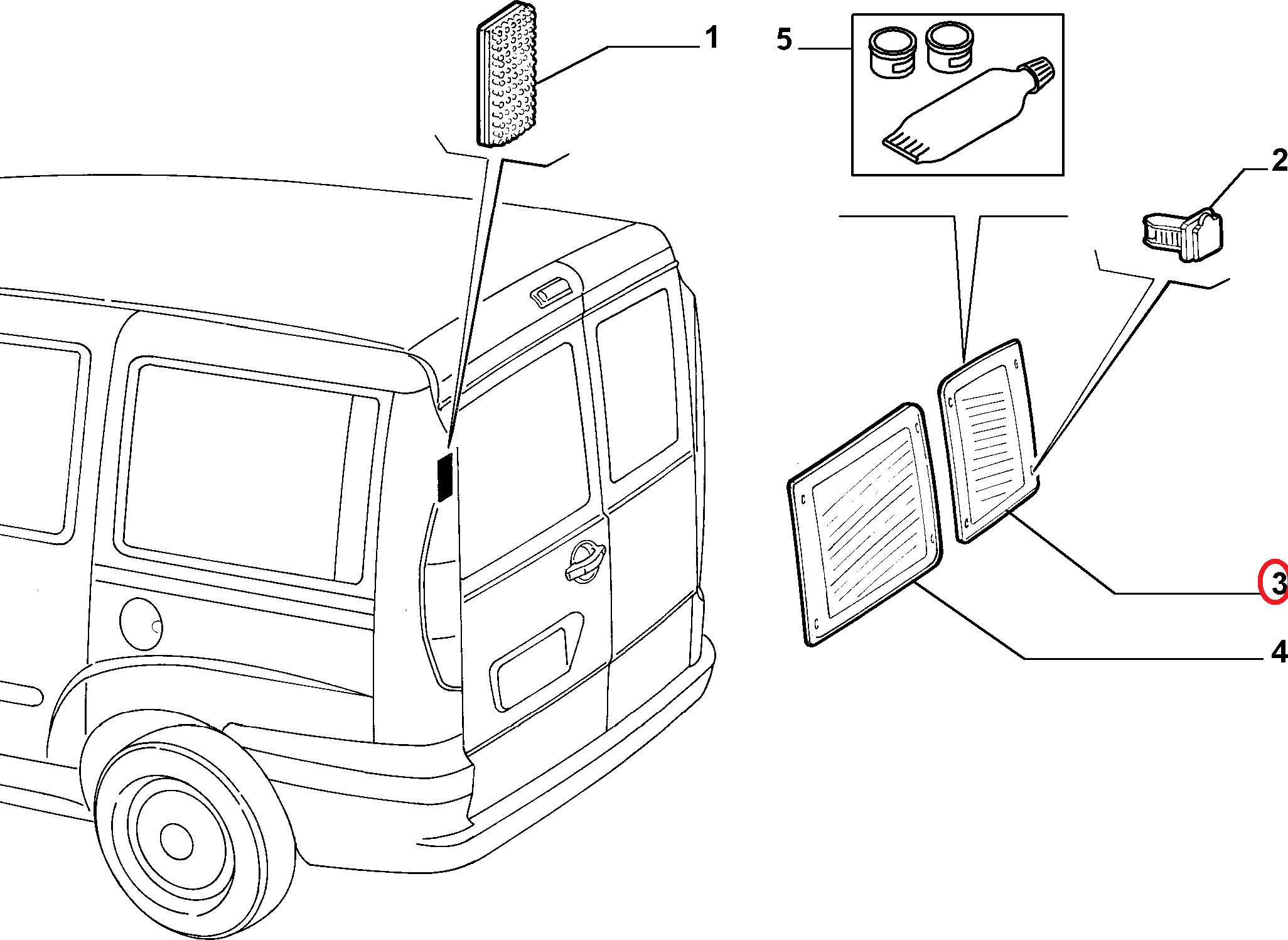 Стекло двери задка правой задней Fiat Doblo Panorama