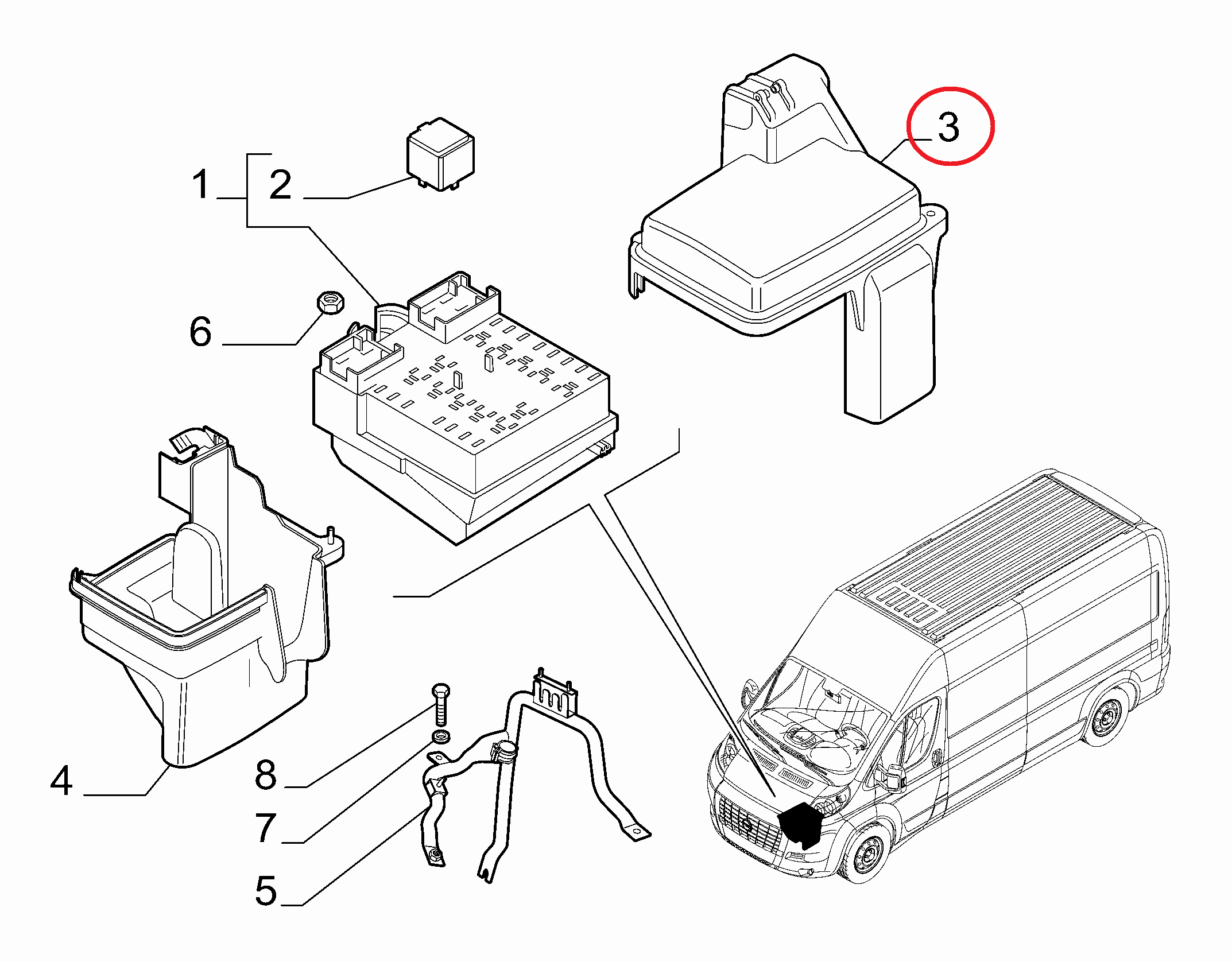 Крышка подкапотного блока реле и предохранителей Fiat Ducato New(250).