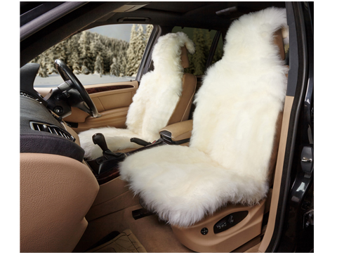 Накидка из натуральной овчины на переднее сиденье длинный мех iSky SHEEPSKIN,с подкладом, 1 шт.,белая