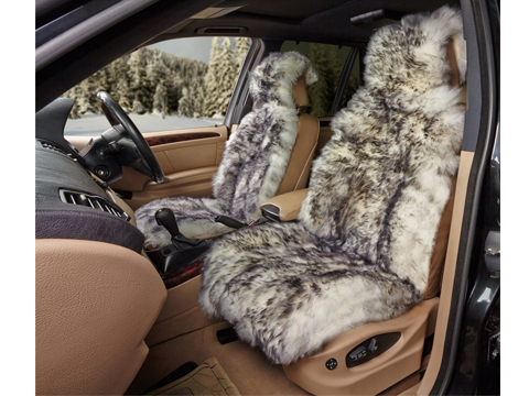 Накидка из натуральной овчины на переднее сиденье длинный мех iSky SHEEPSKIN,с подкладом, 1 шт.,белый с чёрным