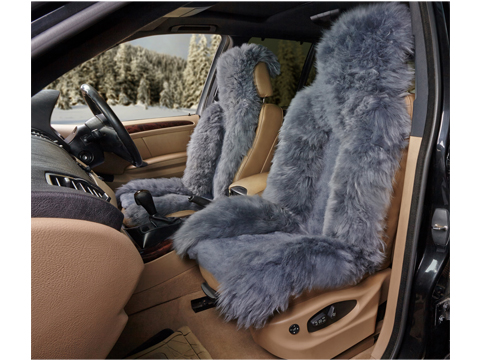 Накидка из натуральной овчины на переднее сиденье iSky SHEEPSKIN, мех стриж. в центре, длинный по краям, с подкладом, 1 шт.,серая.
