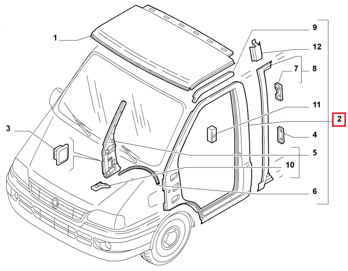 Каркас проёма левой двери Fiat Ducato 244