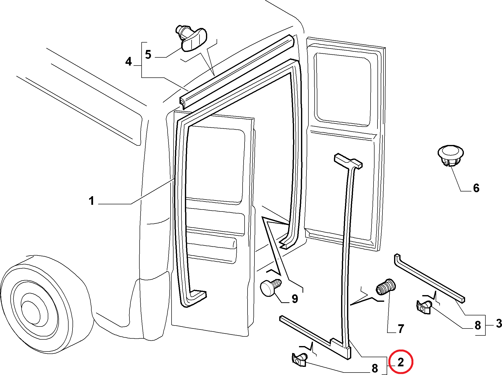Уплотнитель задней левой двери Fiat Ducato Елабуга (высокая крыша)