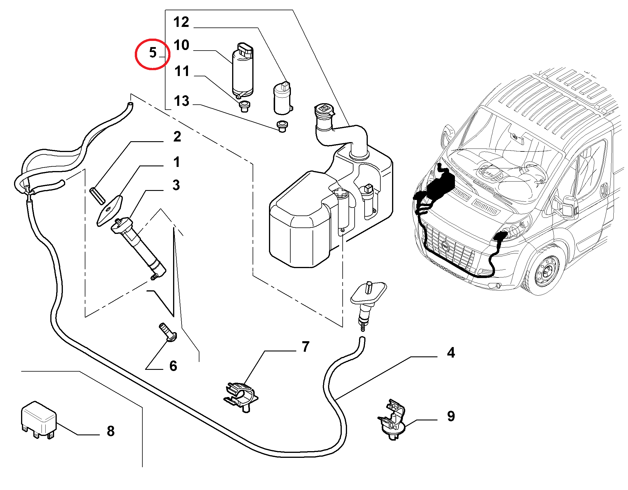 Бачок омывателя лобового стекла Fiat Ducato New(250) (+омыватель фар).