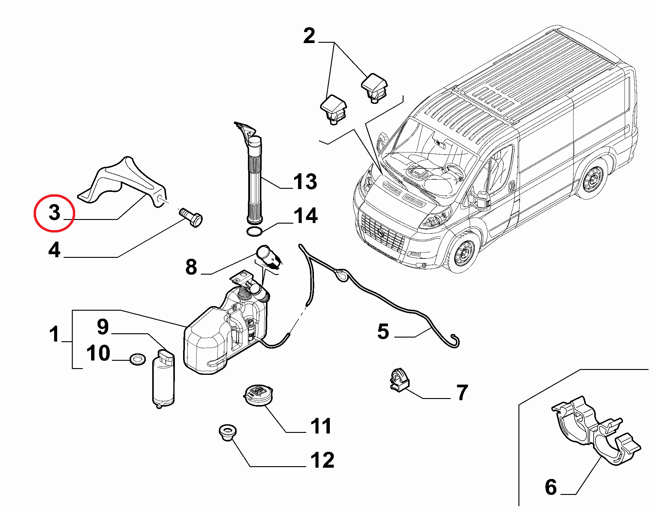 Кронштейн крепления бачка стеклоомывателя Fiat Ducato New(250)