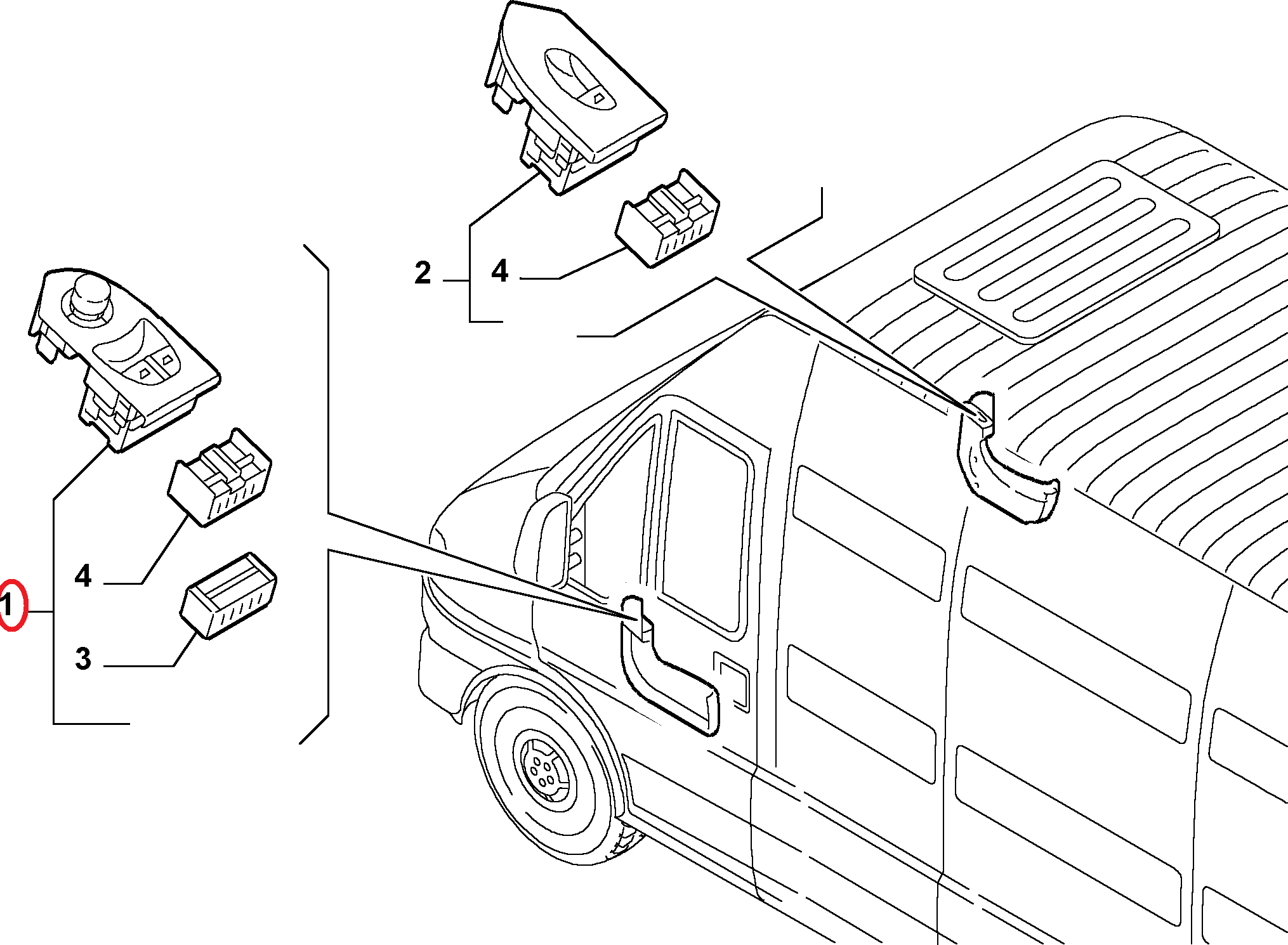 Кнопка и накладка выключателя стеклоподъемника левая Fiat Ducato Елабуга (механ. зеркала)