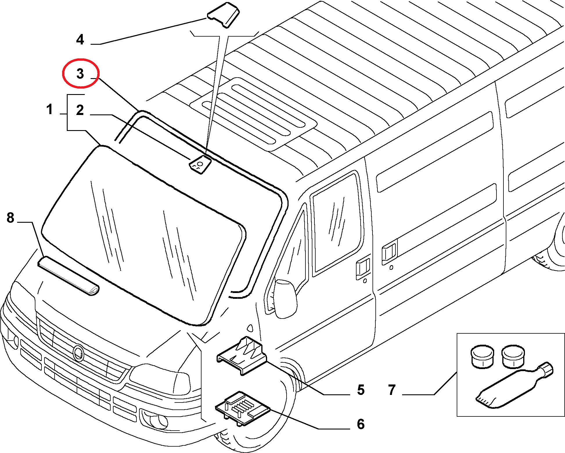 Молдинг (уплотнитель) стекла лобового Fiat Ducato 244