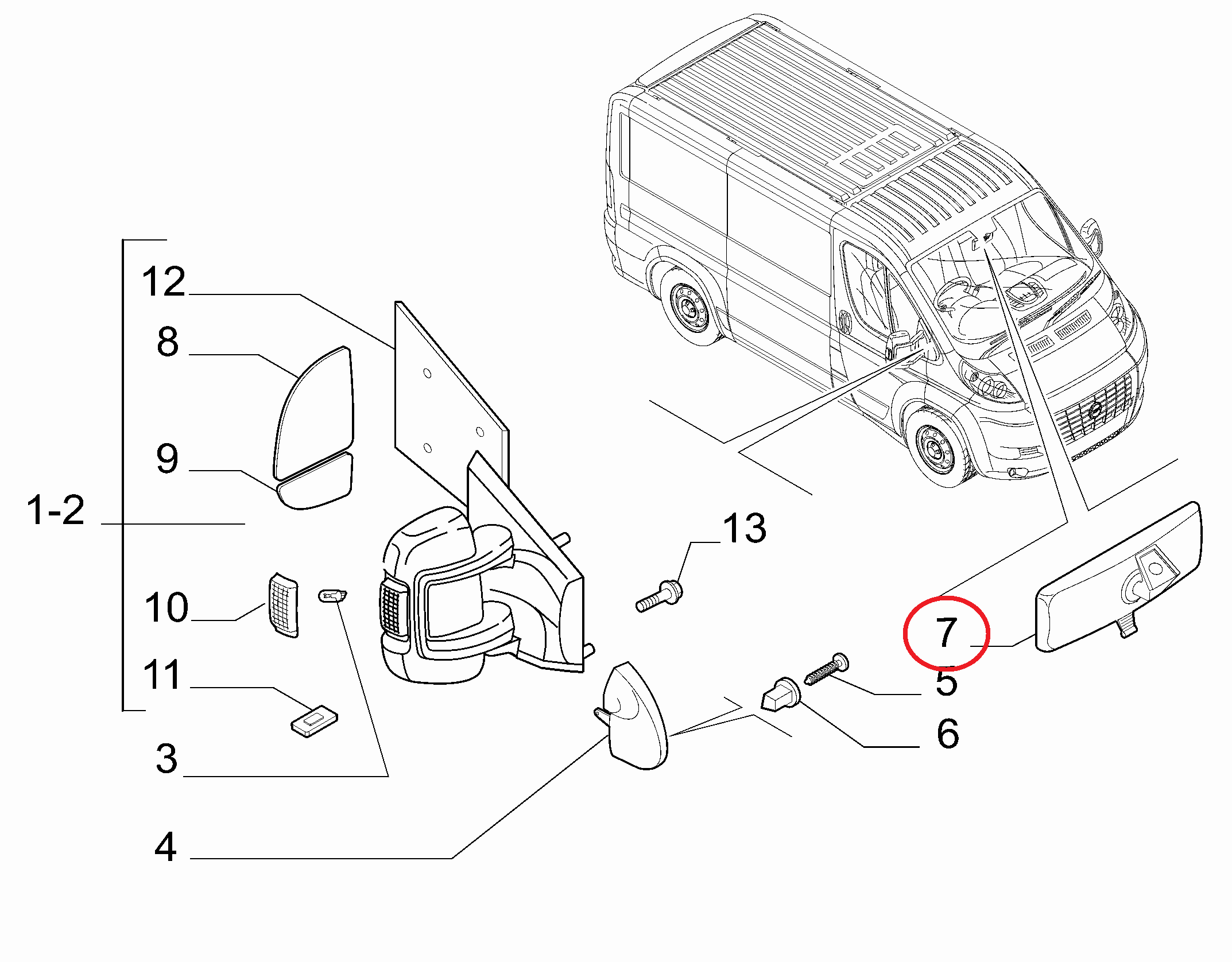 Зеркало заднего вида внутрисалонное Fiat Ducato New(250).
