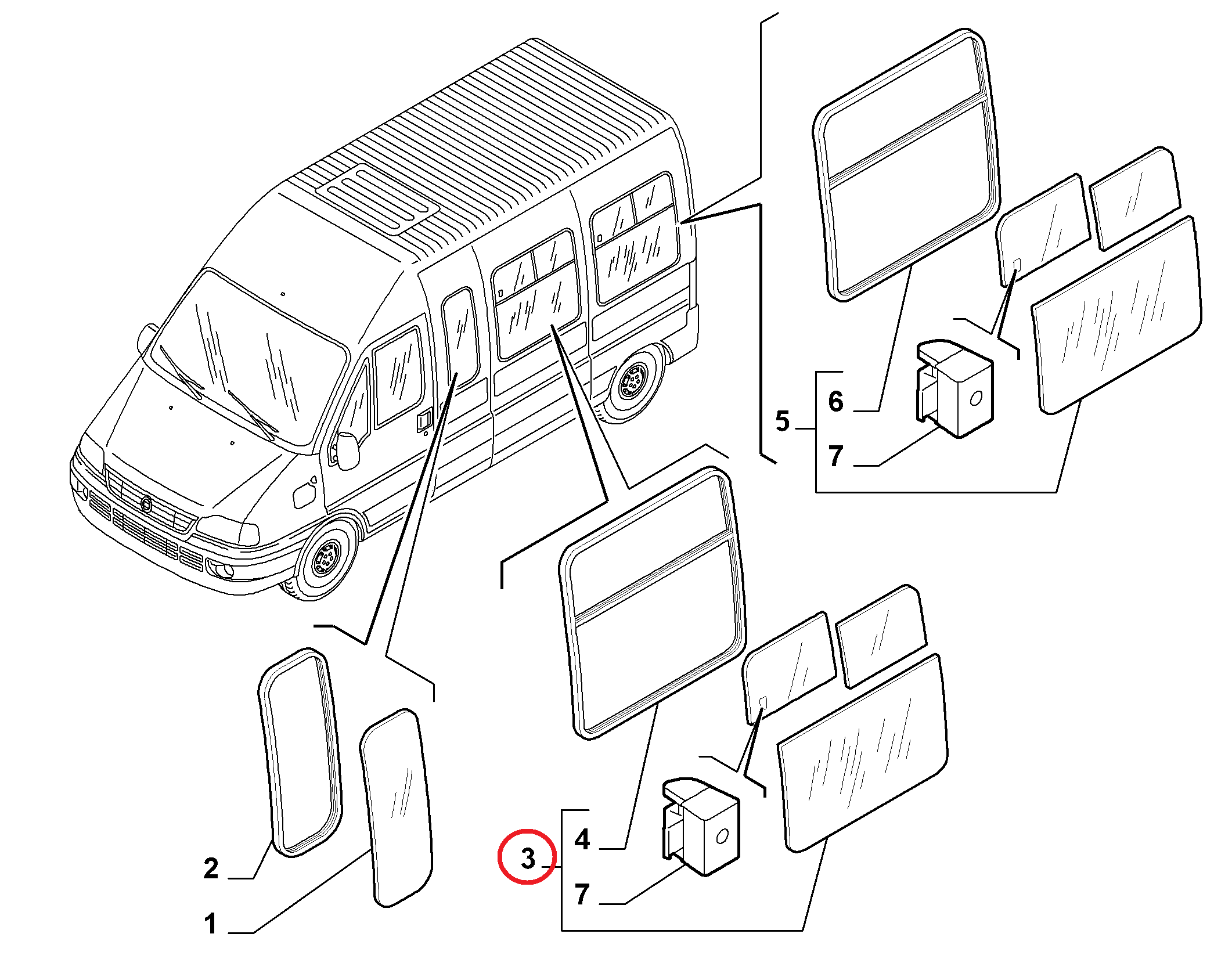 Окно (стекло) боковое левое с форточкой Fiat Ducato Елабуга (под резинку)