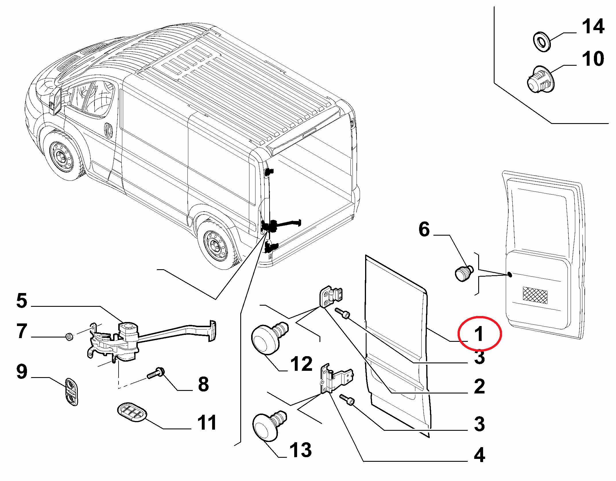 Дверь задняя распашная левая (H1 1662мм) Ducato(250)