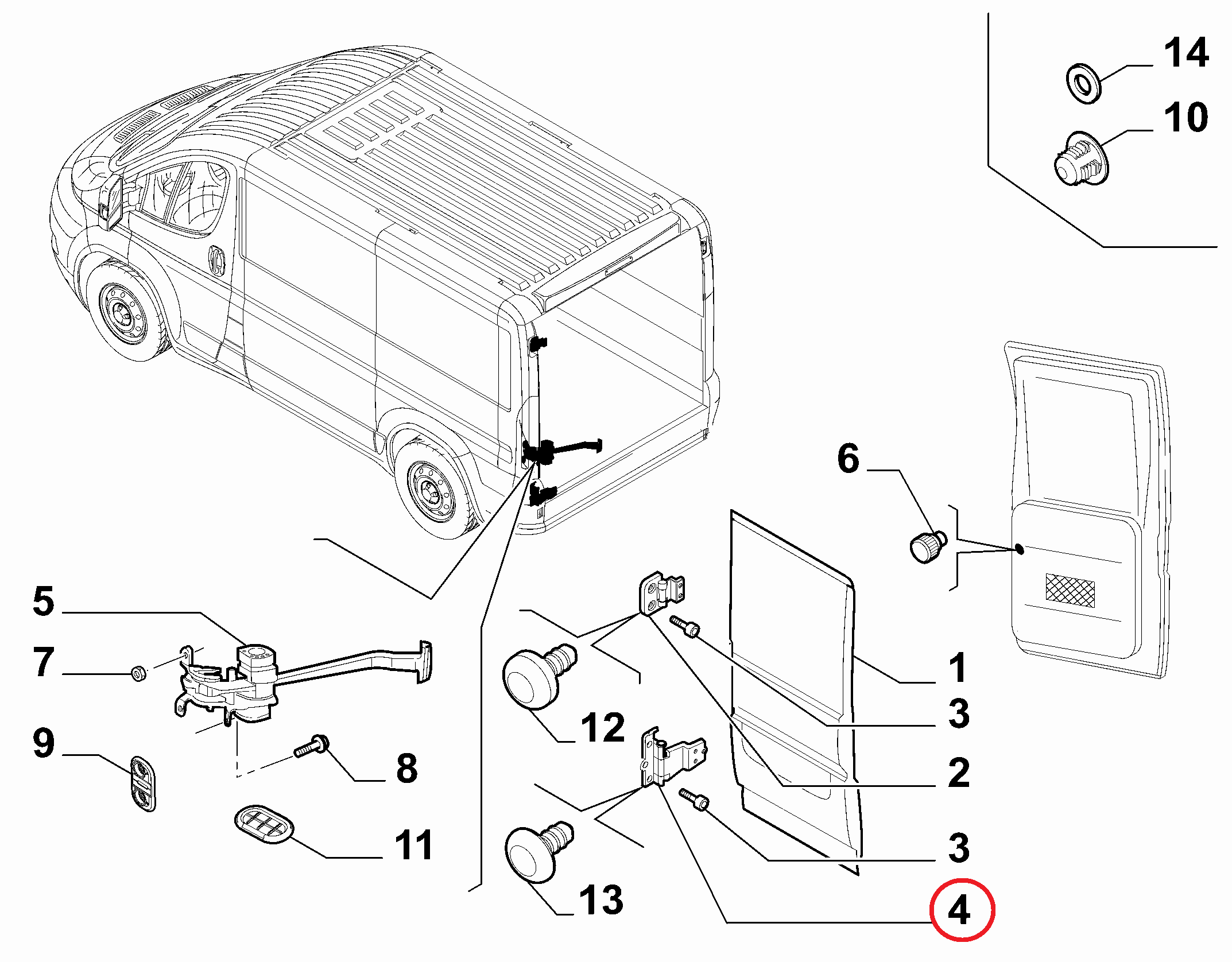 Петля задней левой распашной двери нижняя (180°) Fiat Ducato(250)