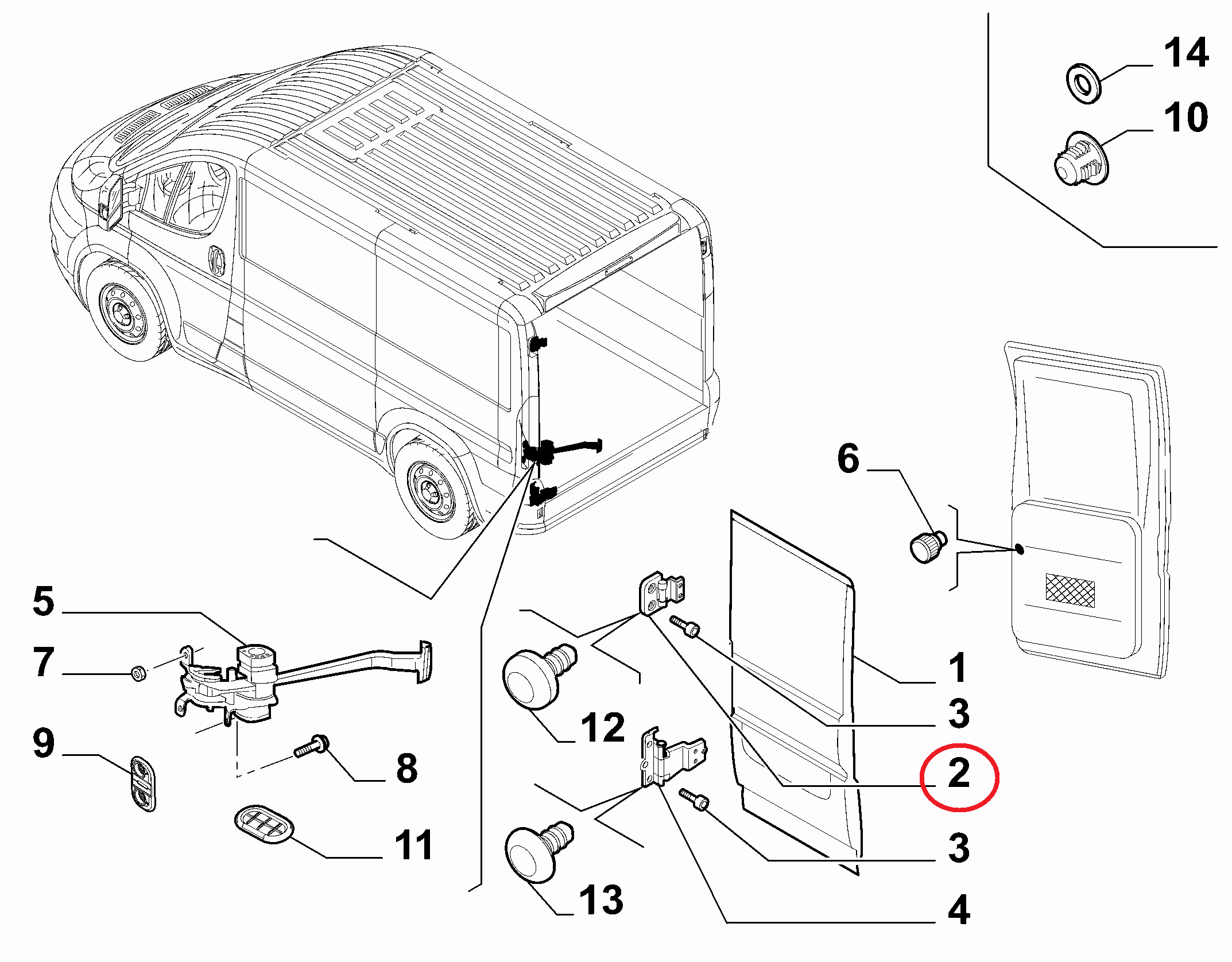 Петля задней правой распашной двери верхняя (180°) Fiat Ducato(250).