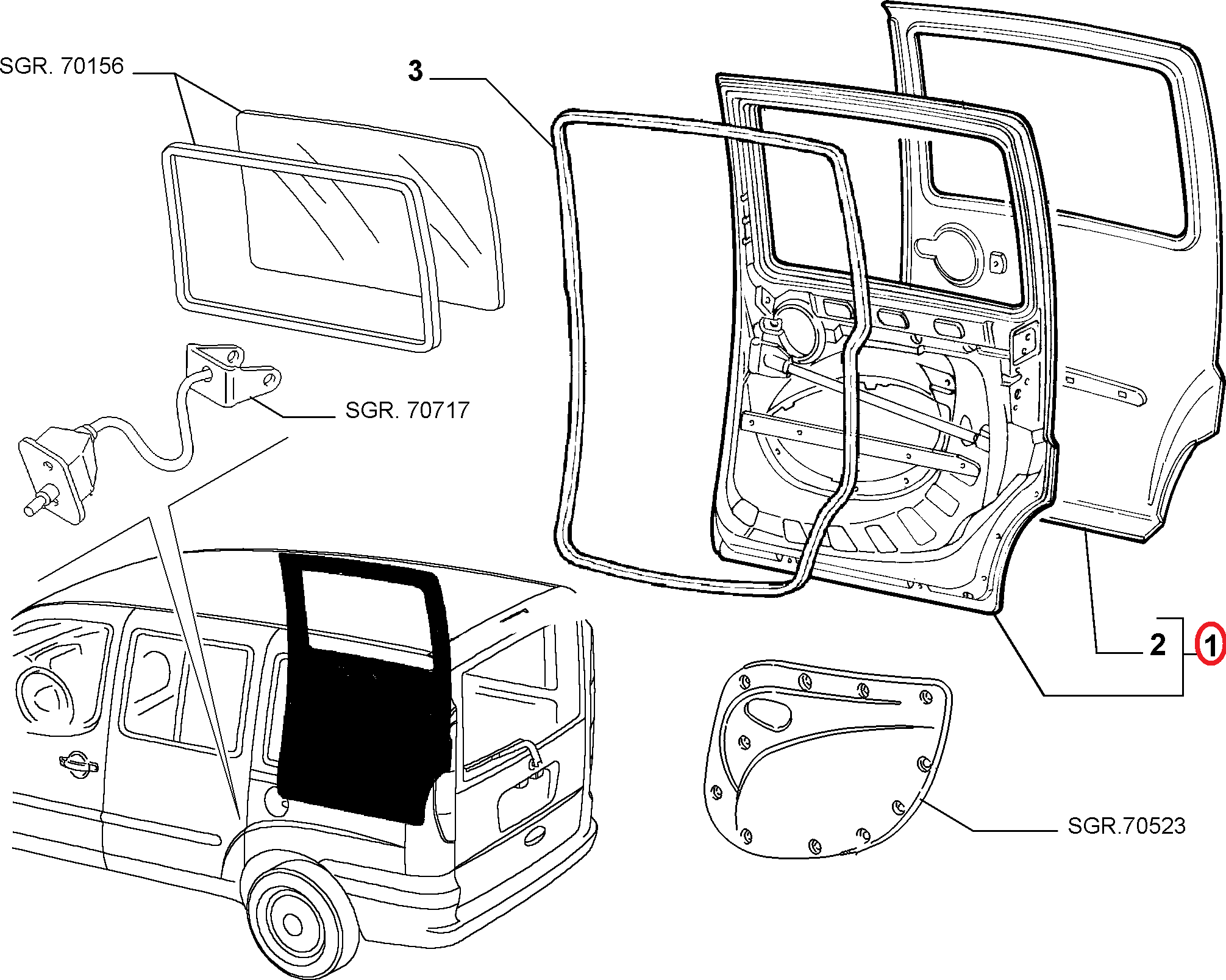 Дверь правая сдвижная неостекленная Doblo Cargo