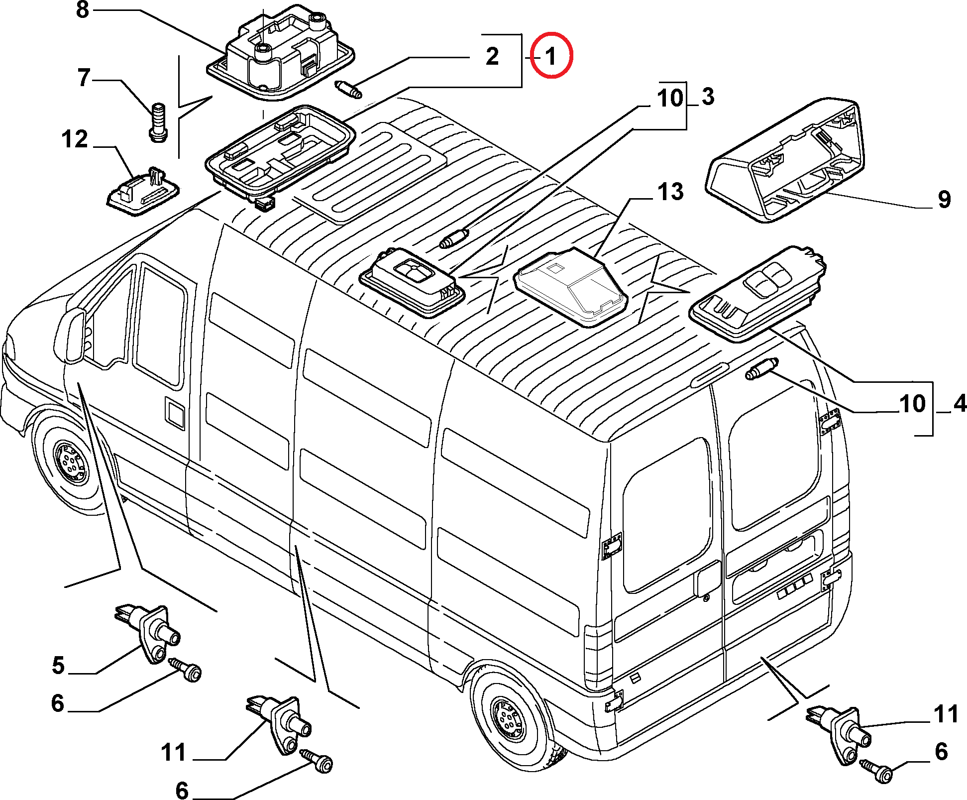 Плафон лампы освещения салона Fiat Ducato 