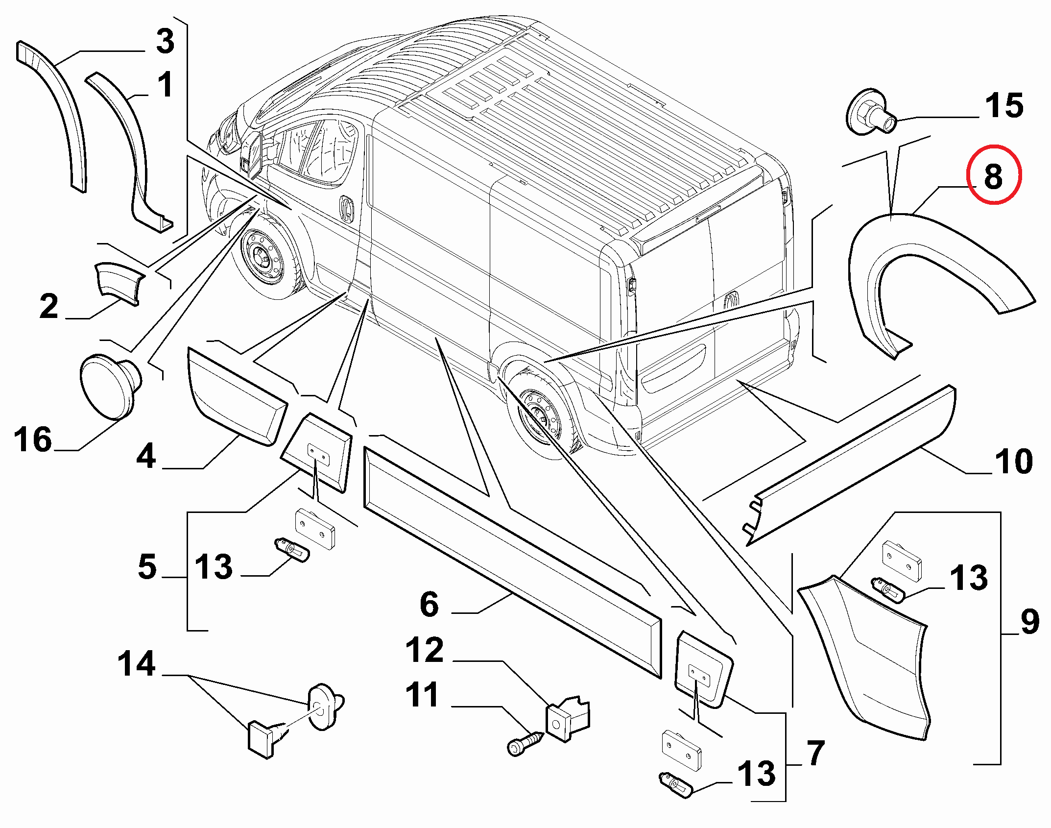 Молдинг задней арки колеса правый Fiat Ducato (250)