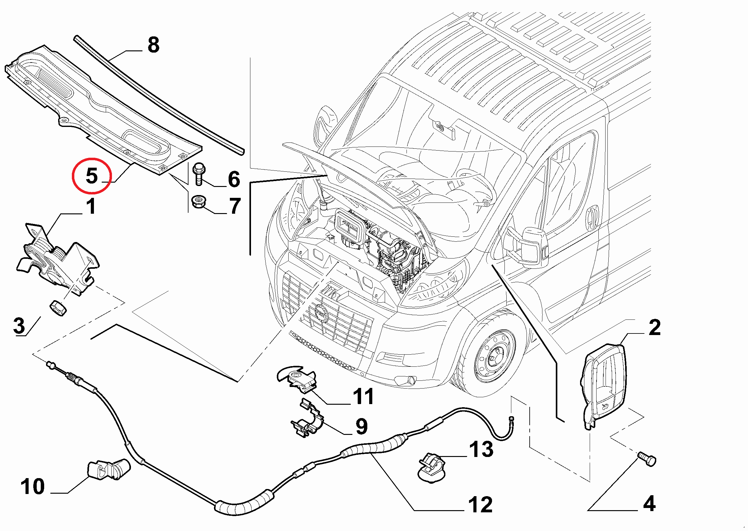 Воздухозаборник отопителя (накладка крышки капота) Fiat Ducato New(250)
