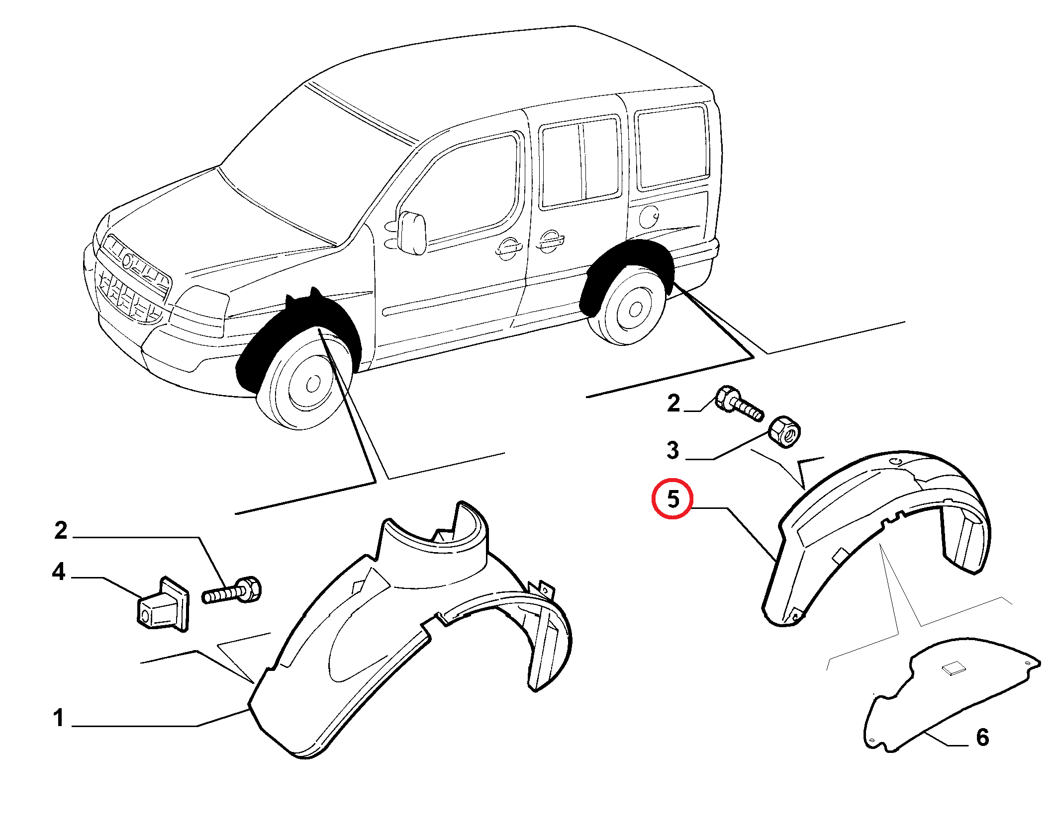 Подкрылок задний левый Fiat Doblo