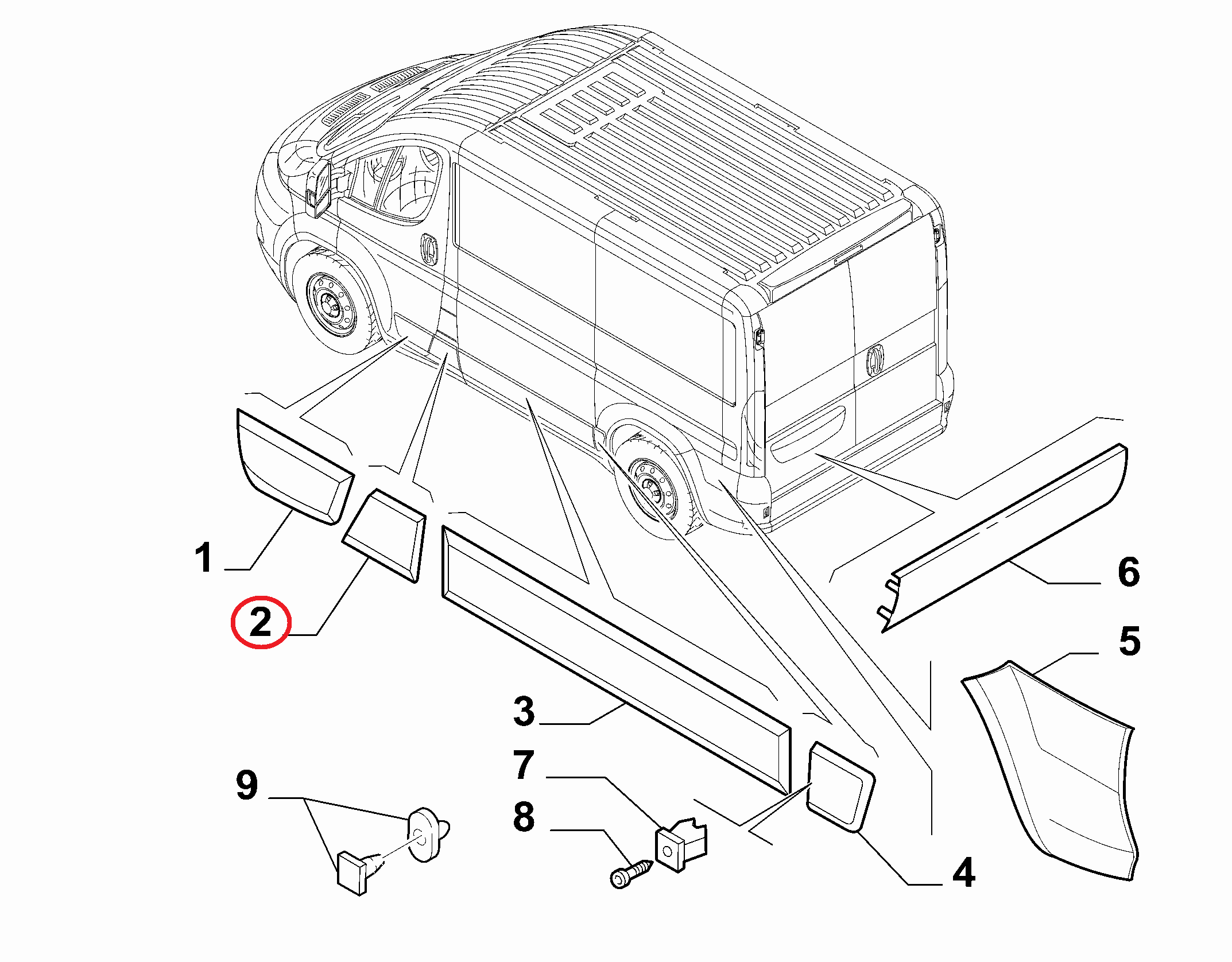 Молдинг боковины кузова левый Fiat Ducato (250).