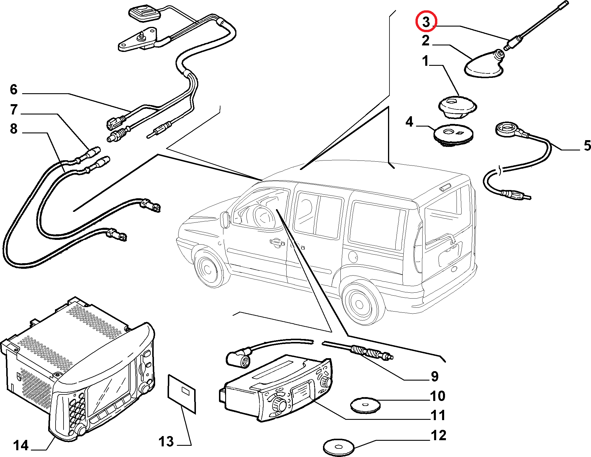 Антенна (шток антенны) Fiat Doblo Panorana 06->.